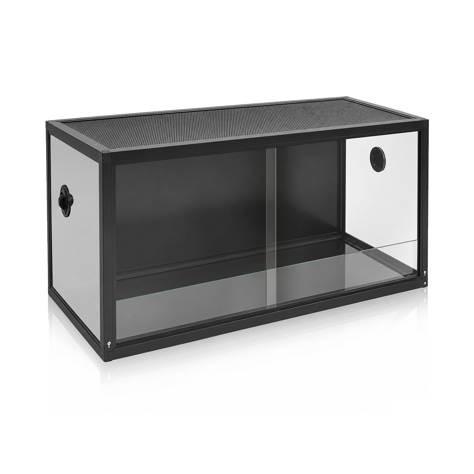 Tanque para reptiles de 50 galones, puertas corredizas frontales de vidrio, ventilación de pantalla superior y agujeros laterales para cables, adecuado para dragones barbudos, lagartijas y