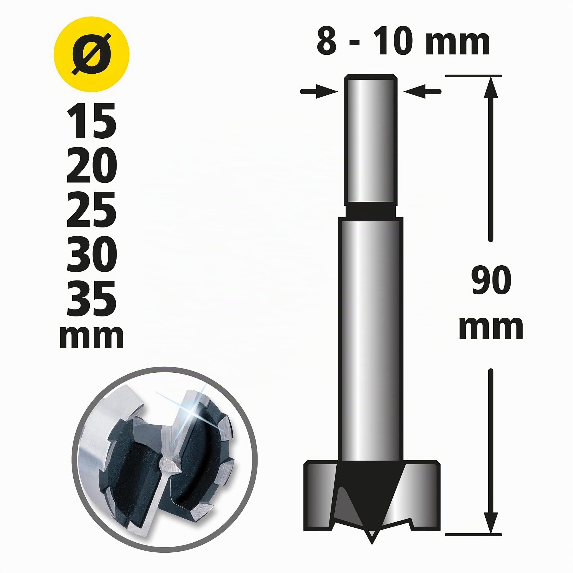 wolfcraft Set di punte Forstner da 5 pezzi I 1002000 I Per la foratura del legno con e senza limitazione della profondità