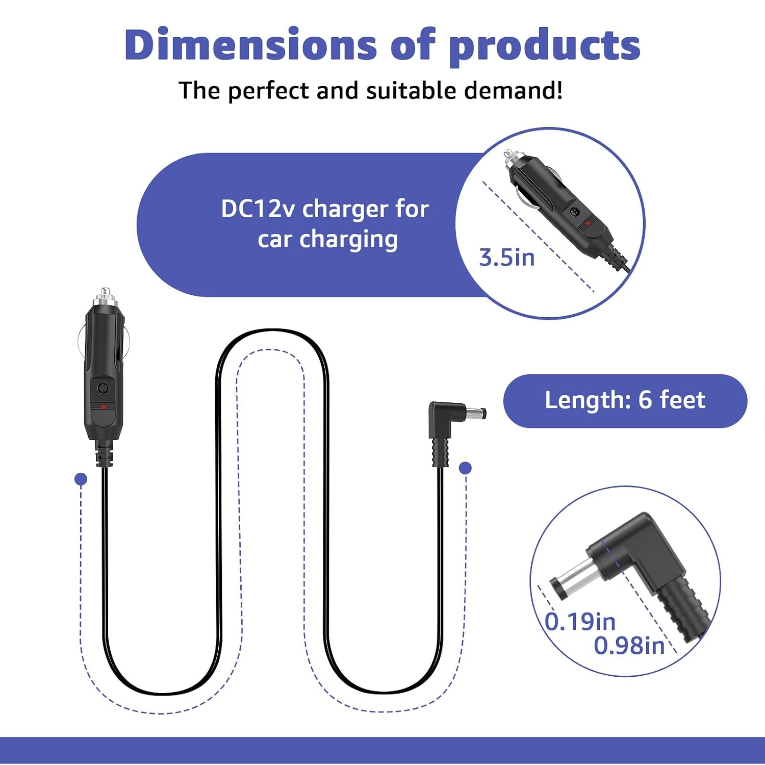 Charger Cable Compatible with TowMate Wireless LED Tow Light Bar – DC 12V Power Cord Replacement for TM22G Towmate Towlight Bar
