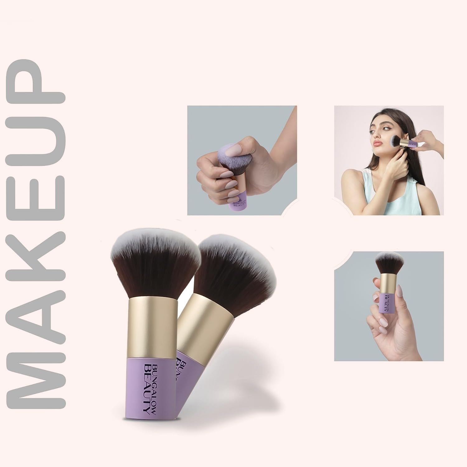 BUNGALOW BEAUTY Premium Kabuki Brush & Blender Set | All Face Makeup & Foundation Brush for Liquid, Cream and Powder Face Makeup | Wet or Dry Makeup (Purple) 3