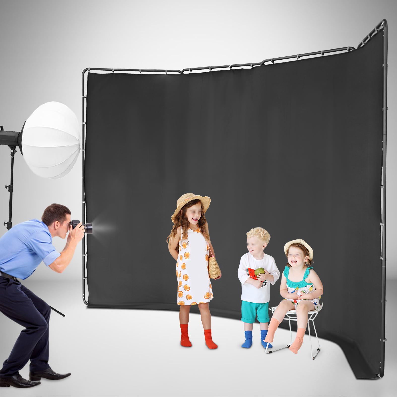 Backdrop - Supporto per sfondo, 4 x 2,4 m, con panno verde o nero, sistema di sfondo regolabile per fotografia, registrazione video, streaming live e chiave Chroma (panno nero)