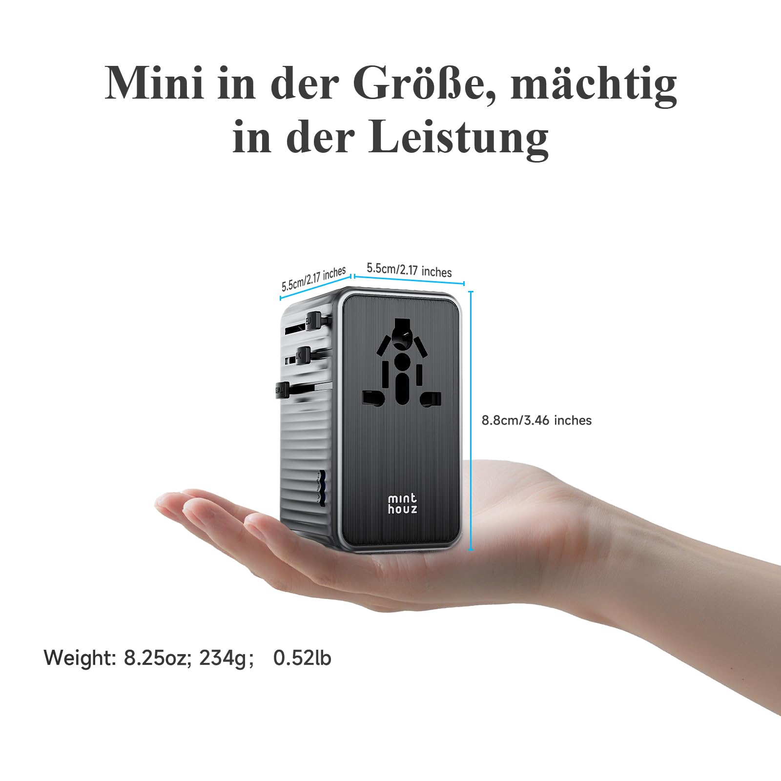 Minthouz Reiseadapter Weltweit,GaN Ⅲ PD 140W Universal Reisestecker mit 3 USB C und 1 USB A，Internationaler Steckdosenadapter,Power Adapters,Universaladapter für UK USA Japan Thailand Australien