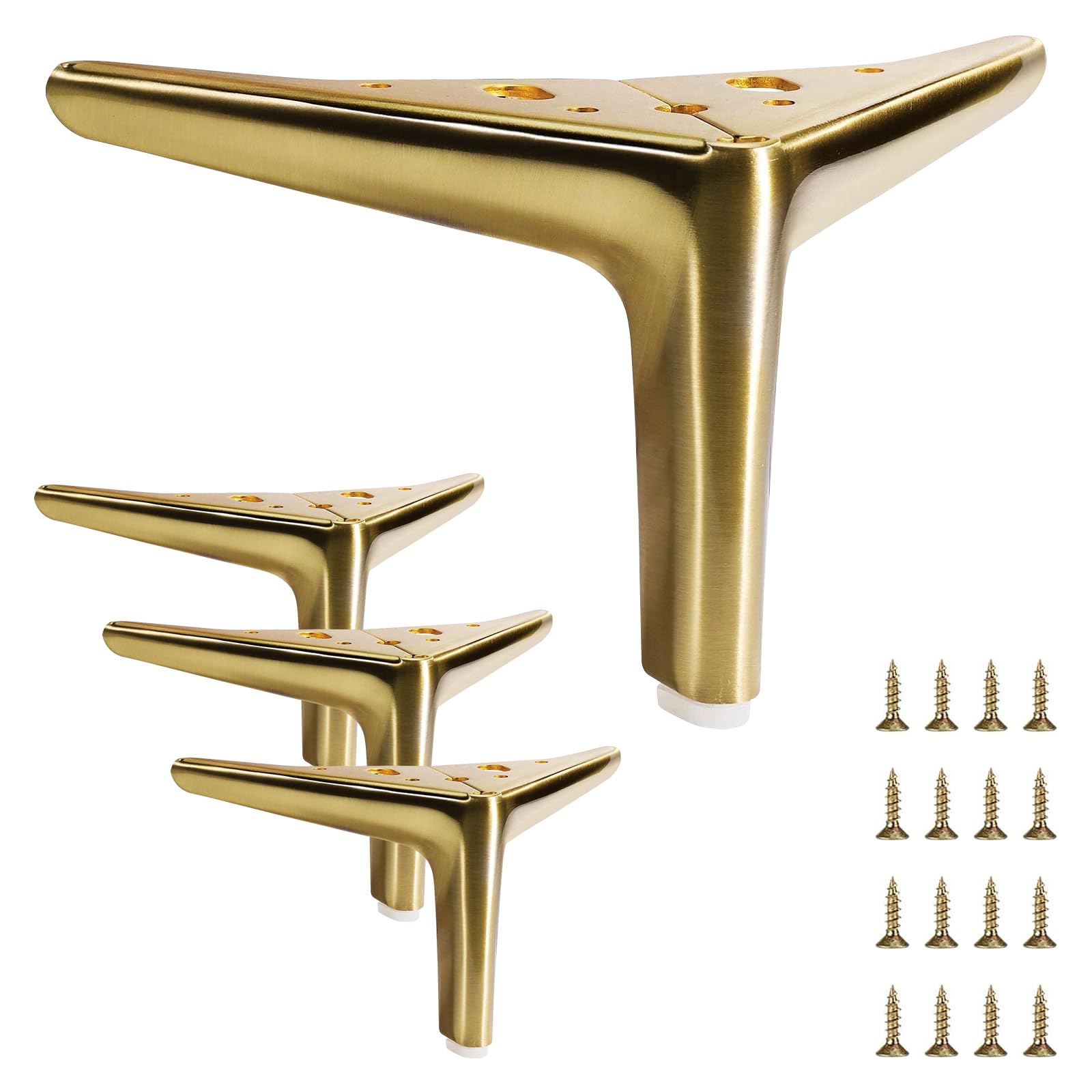 LITLANDSTAR 4 PCS Metal Furniture Legs, 4 Inch Heavy Duty Metal Triangle Furniture Feet Modern Style Replacement Feet DIY Furniture Legs for Sofa, Chair, Table, Cabinet, Dresser (Brushed Gold)