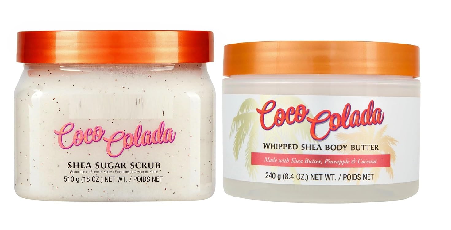 T Hut Shea Sugar Scrub Coco Colada, 18 oz, Whipped Shea Body Butter, 8.4 oz Holiday Gift Set