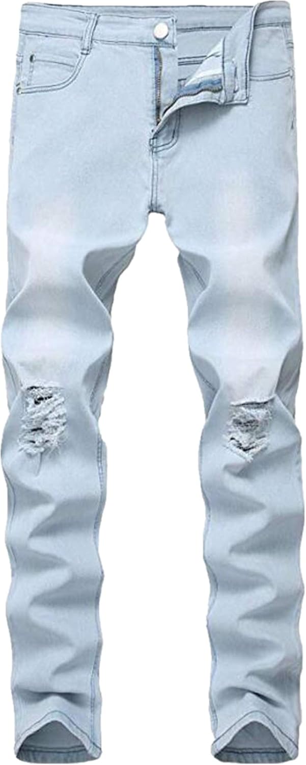 Men's Skinny Fit Ripped Washed Stretch Distressed Fashion Jeans Pants,Light Blue,36