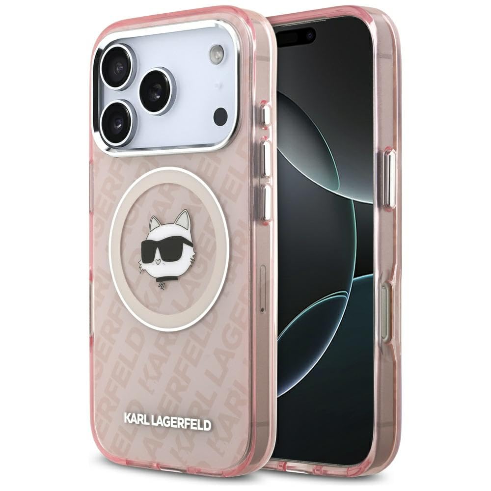 CG MOBILE Karl Lagerfeld IML Têtes de Choupette Logo compatible avec MagSafe Coque pour iPhone 17 Pro Max (rose)
