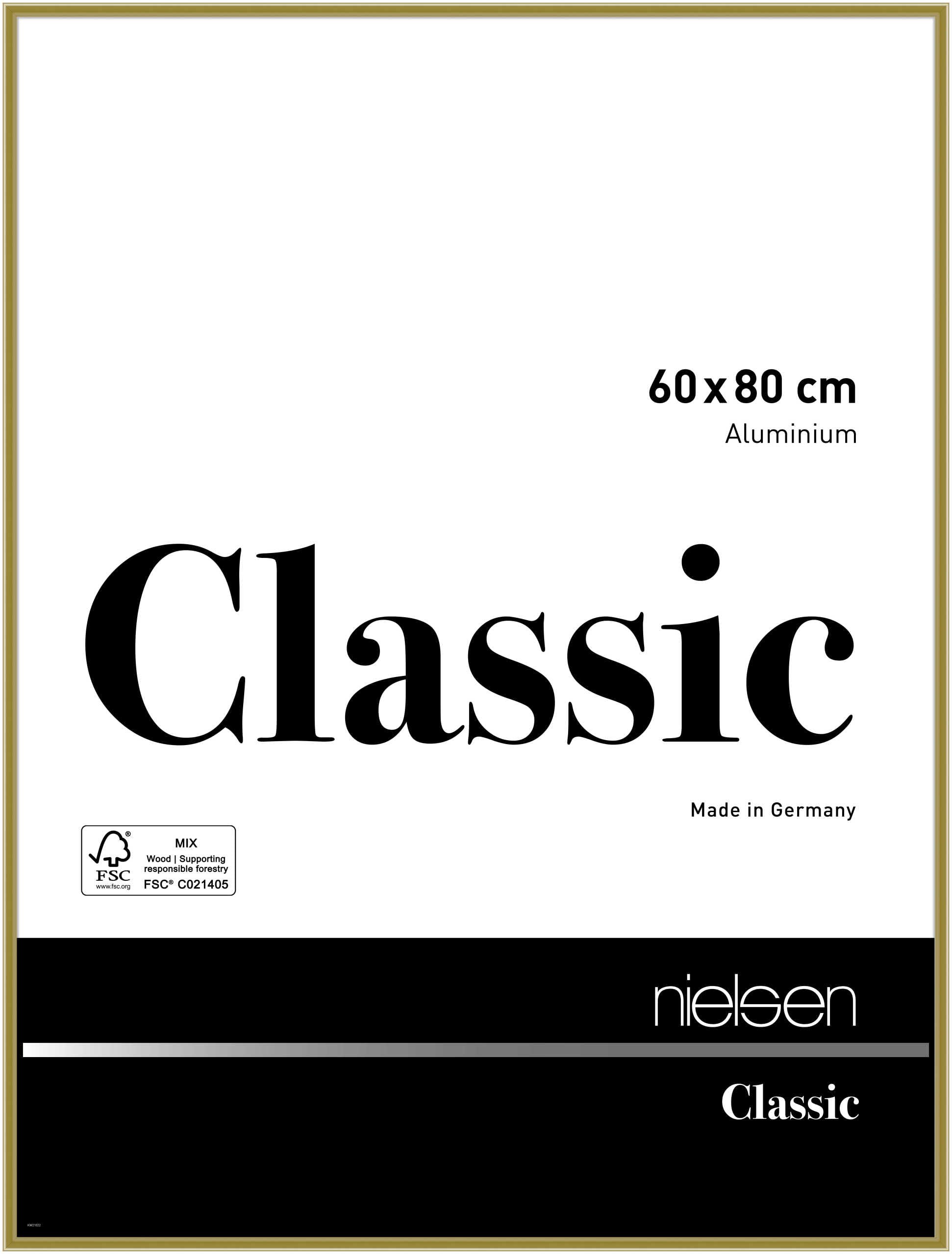 Nielsen Gold Classic Aluminium Picture Frame - Polished 60X80cm - With Float Glass And Easy Push-Turn Clips
