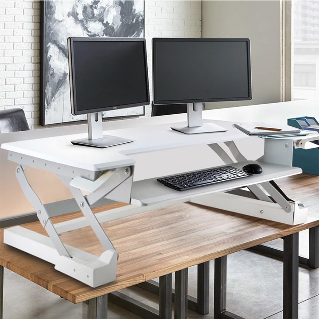MYUYEE Standing Desk Converter, Height Adjustable Desk Riser, For Standing Or Sitting, With Keyboard Tray, Office Table Sit Riser