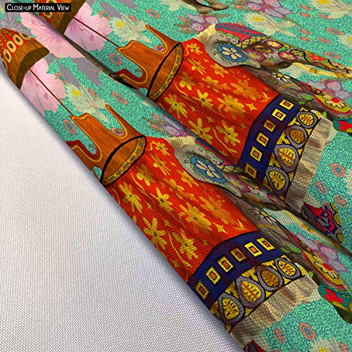 Image of ArtzFolio Indian Elephants Puffy Pouffe Ottoman Footstool Footrest | Canvas Fabric Cube-Shaped; 16 x 16 x 16 inch; Prefilled Foam
