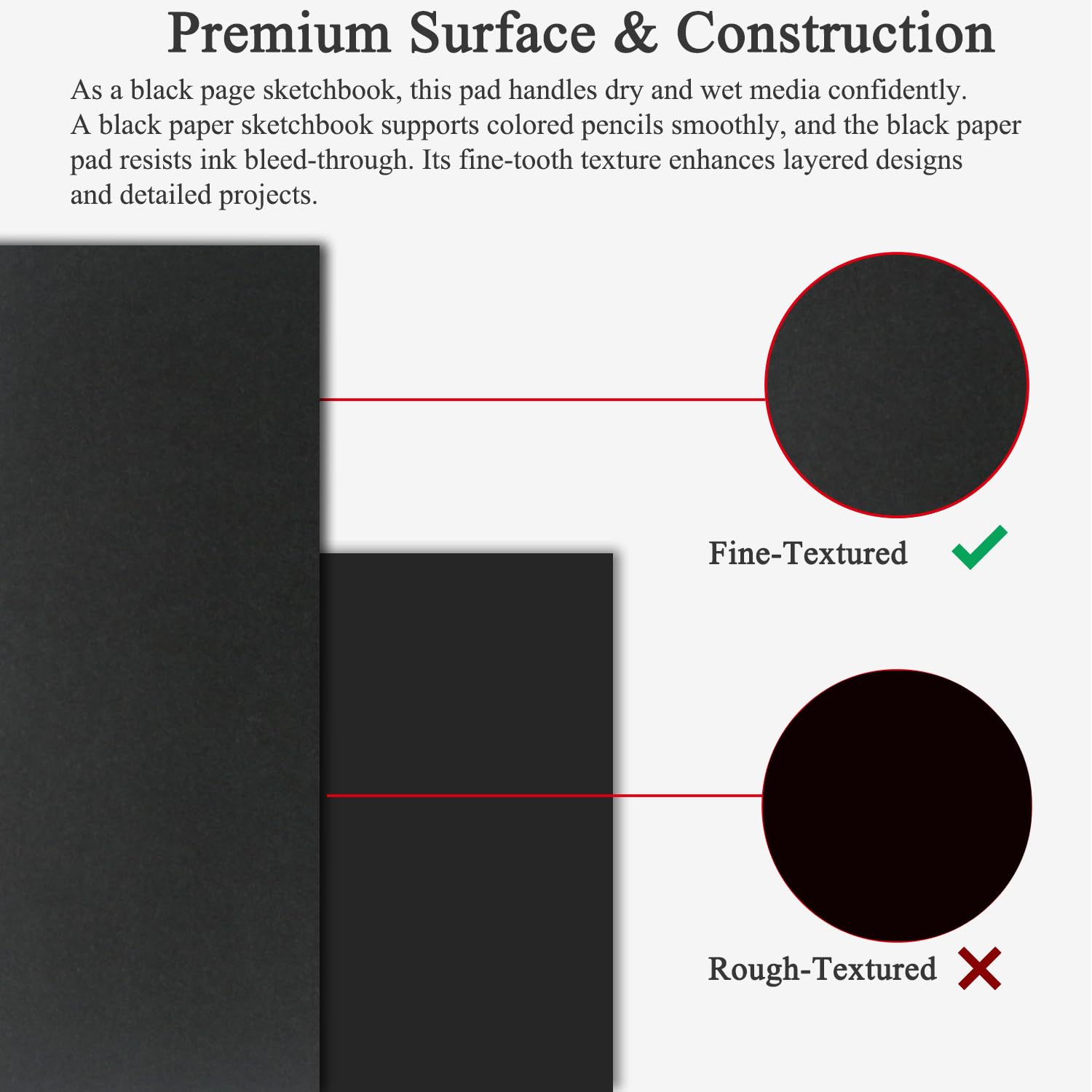 Fuxi Quaderno in carta nera, 60 fogli (100 lb/150 g/m²) a spirale, 8,5 x 11, copertina rigida, forniture artistiche per adulti, perfetto per penne gel e pennarelli acrilici.