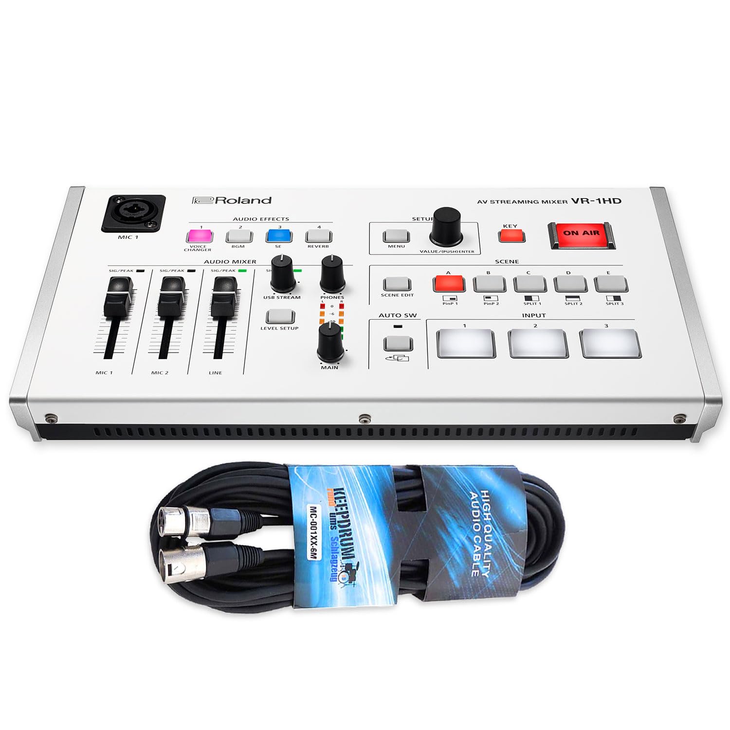 Roland VR-1HD A/V Table de mixage en streaming avec câble Keepdrum XLR