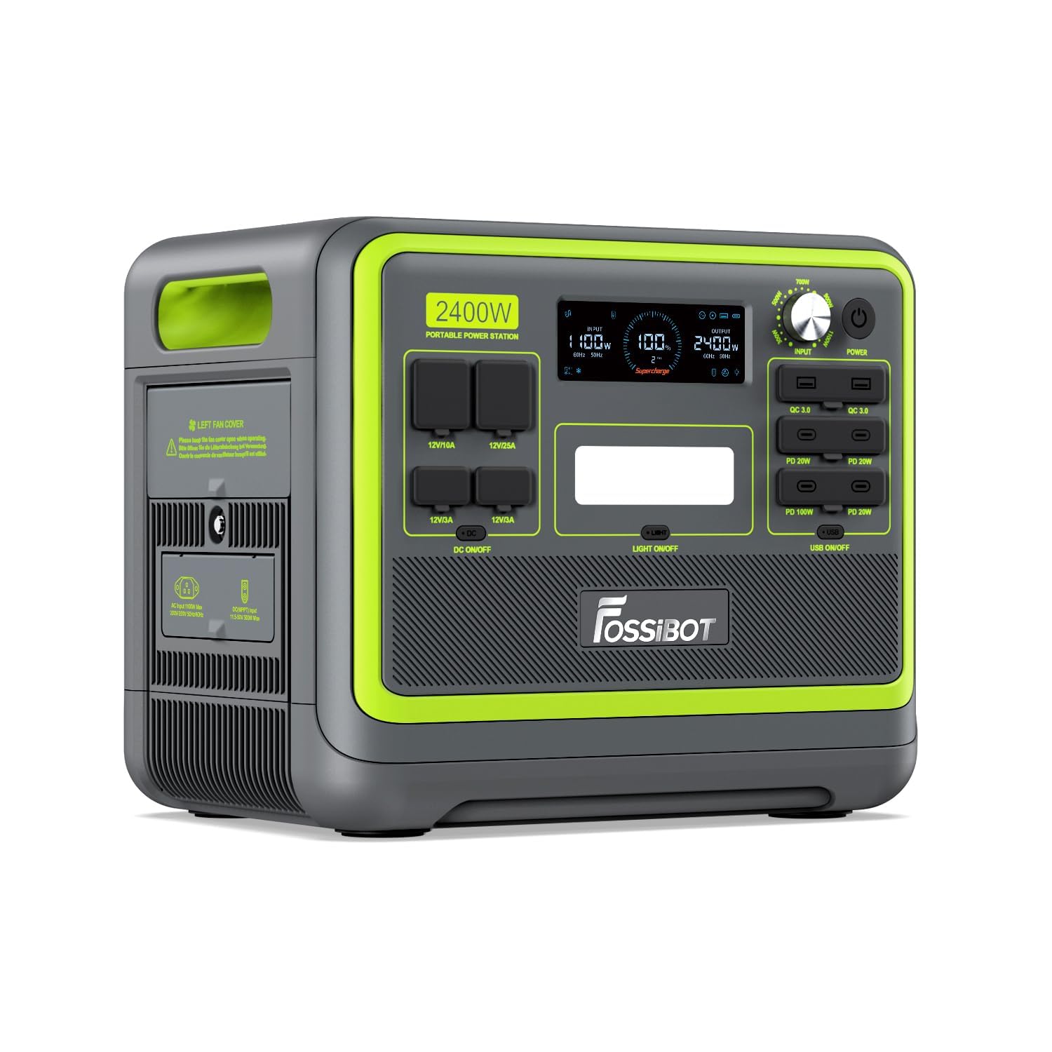 FOSSiBOT F2400 Centrale Elettrica Portatile e Generatore Solare, Batteria di Backup LiFePO4 da 2048 Wh, Uscita CA 2400W (Picco 4800W), CC, USB,Power station adatta per Camper e Viaggi All'aperto