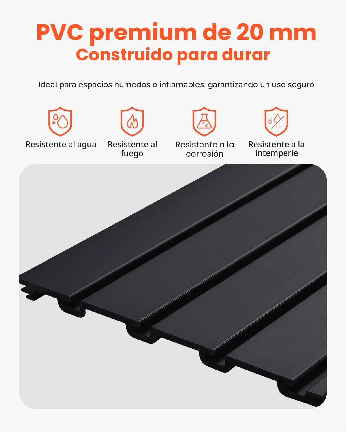VEVOR Paneles de Pared de Listones 1225 x 2450 x 20 mm, Panel de Listones de Garaje de PVC Diseño Modular con Estructura de Acoplamiento y Corte de Bricolaje para Almacenamiento y Exhibición, Negro