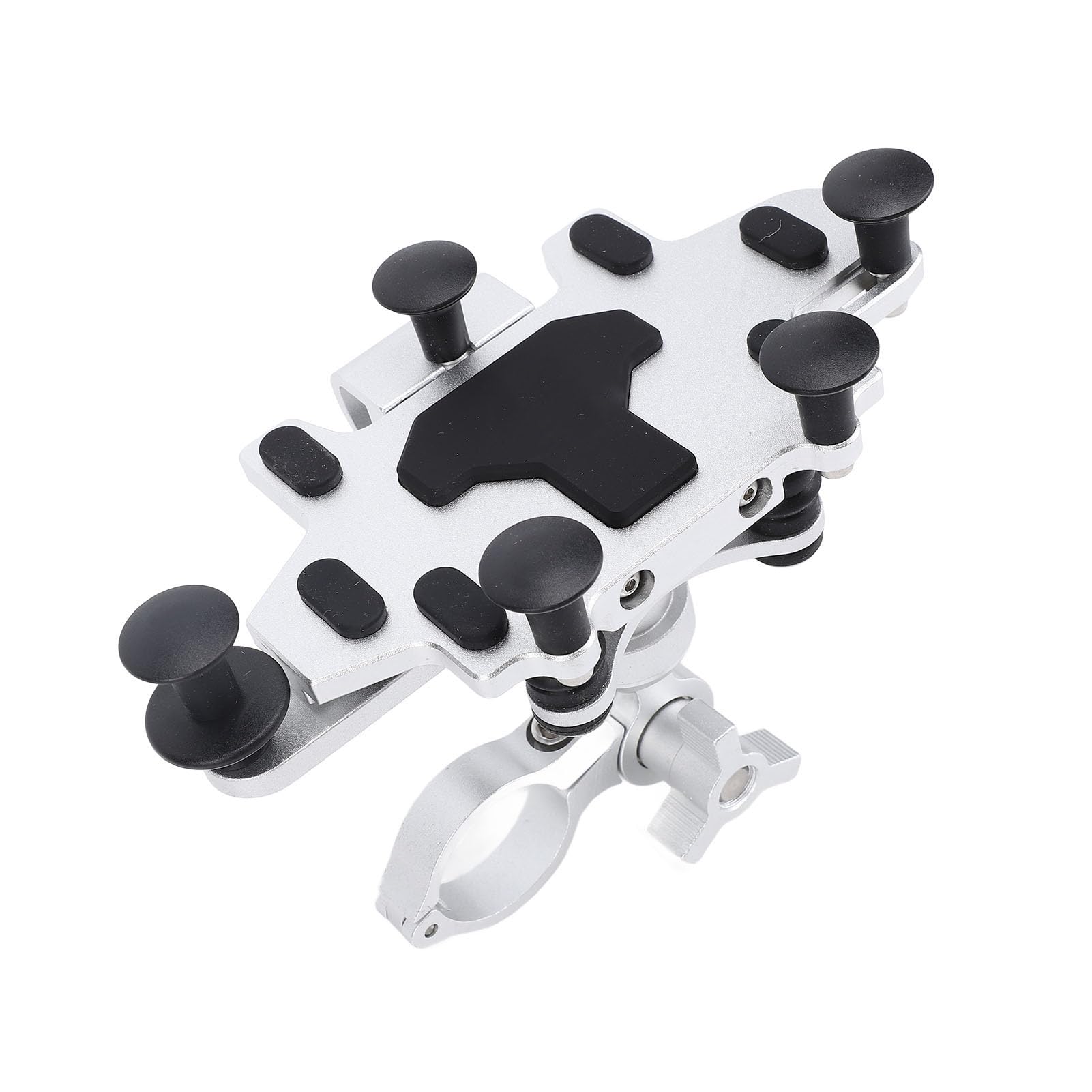 Support de Téléphone de Moto en Alliage D'aluminium, Poignée à 5 Griffes avec Coussinet en Silicone pour Une Protection Antichoc, Conception de Rotation pour Un Angle de Réglable, (Silver)