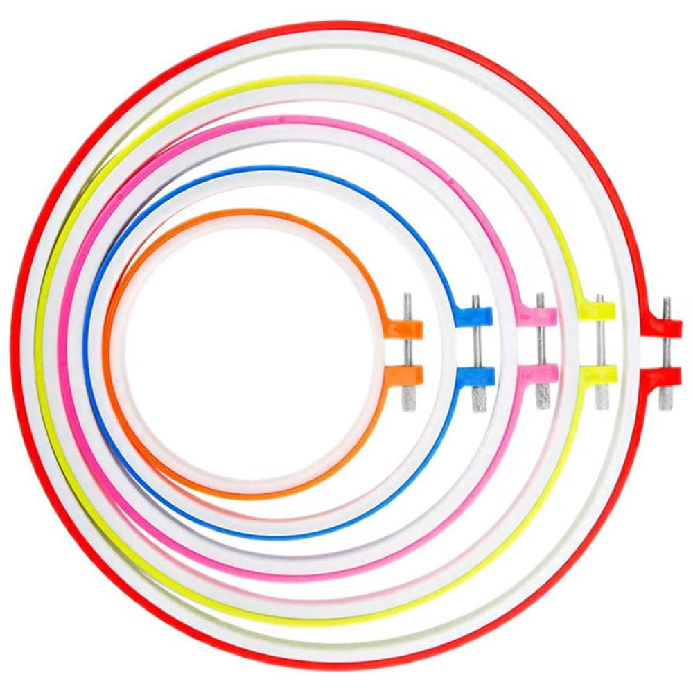 Cenpek 5 Pcs Embroidery Hoops, Plastic Circle Cross Stitch Hoop Ring Embroidery Circle Set, 5 Inch To 11 Inch (Multicolor)
