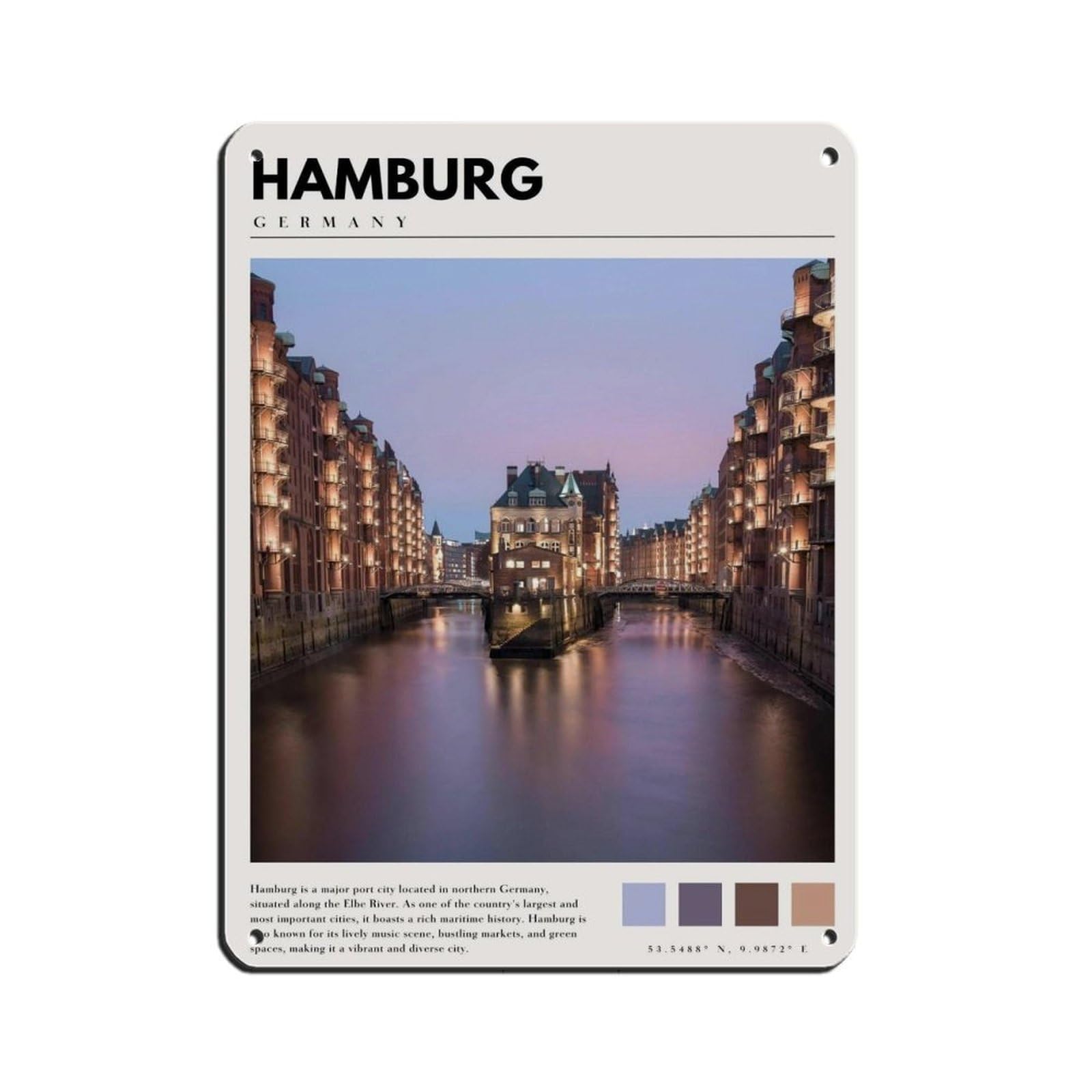 Hamburg Germany Poster Hamburg Art Tin Sign Vintage Metal Pub Club Cafe Bar Home Wall Art Decoration Poster Retro 12x16inch(30x40cm)