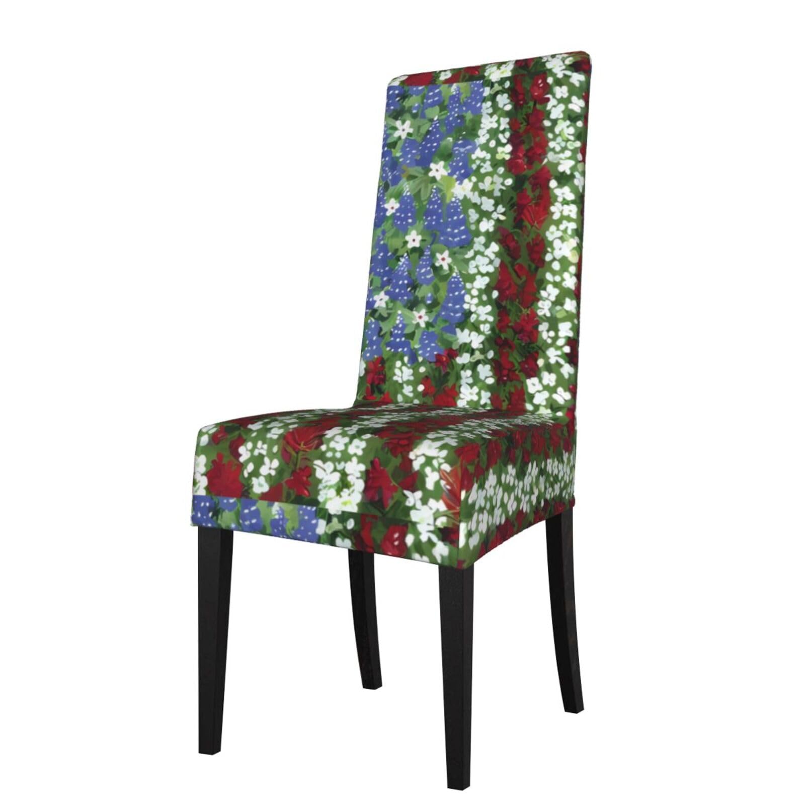 HJFCZH America Patriotic Flower Prints Dining Chair Throws - High-Grade Stretch Spandex Slipcovers for Instant Chair Refresh & Damage Protection - Easy Care