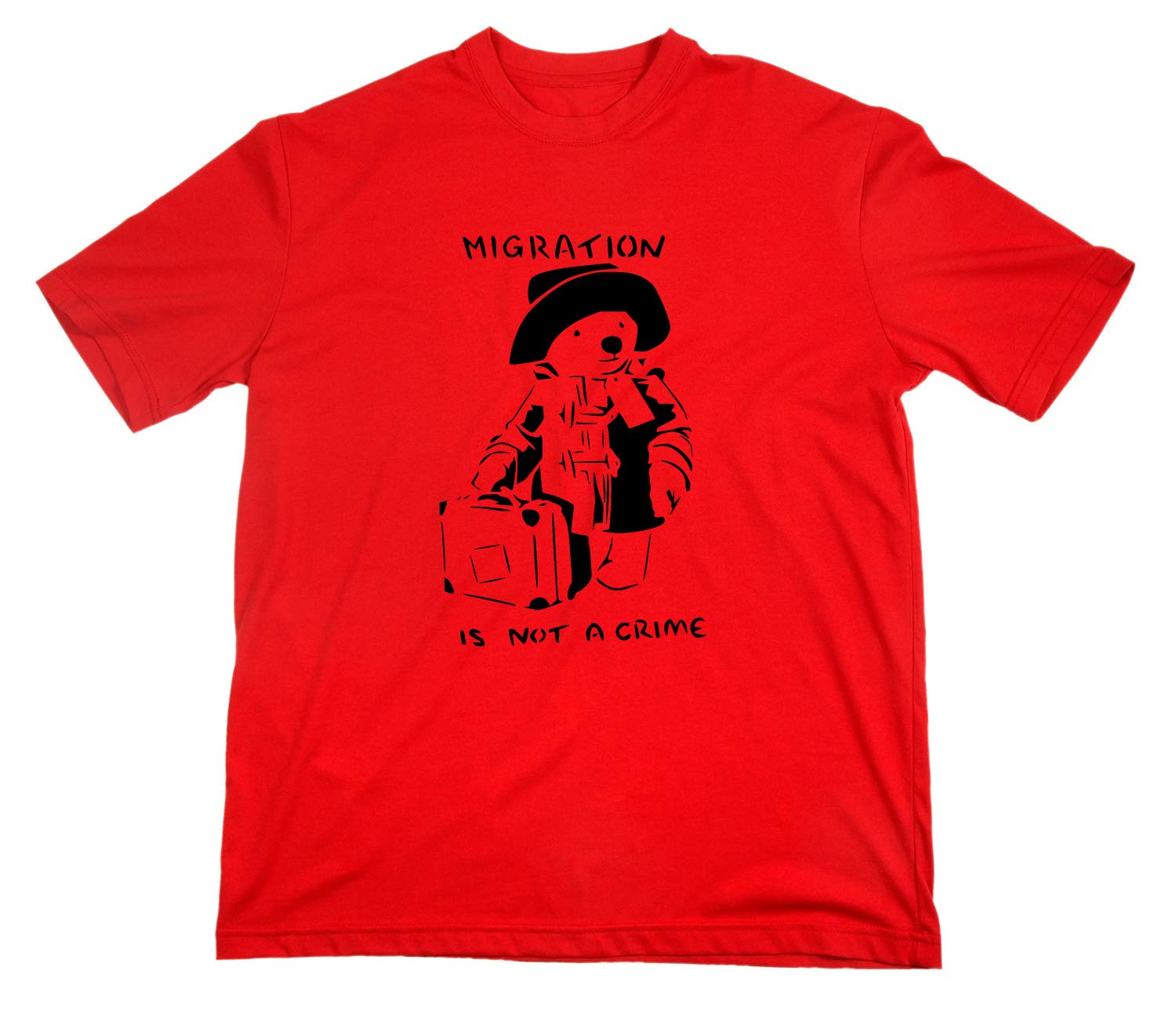 STYLETEX23 Migration is Not A Crime Paddington T-Shirt, XL, red