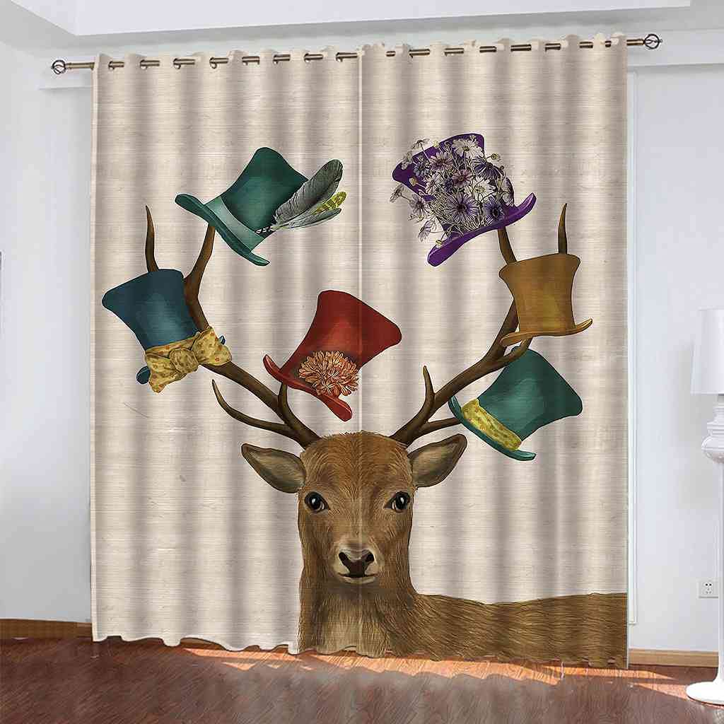 Rideaux de salon impression 3D chapeau haut de forme tissu occultant haut de gamme