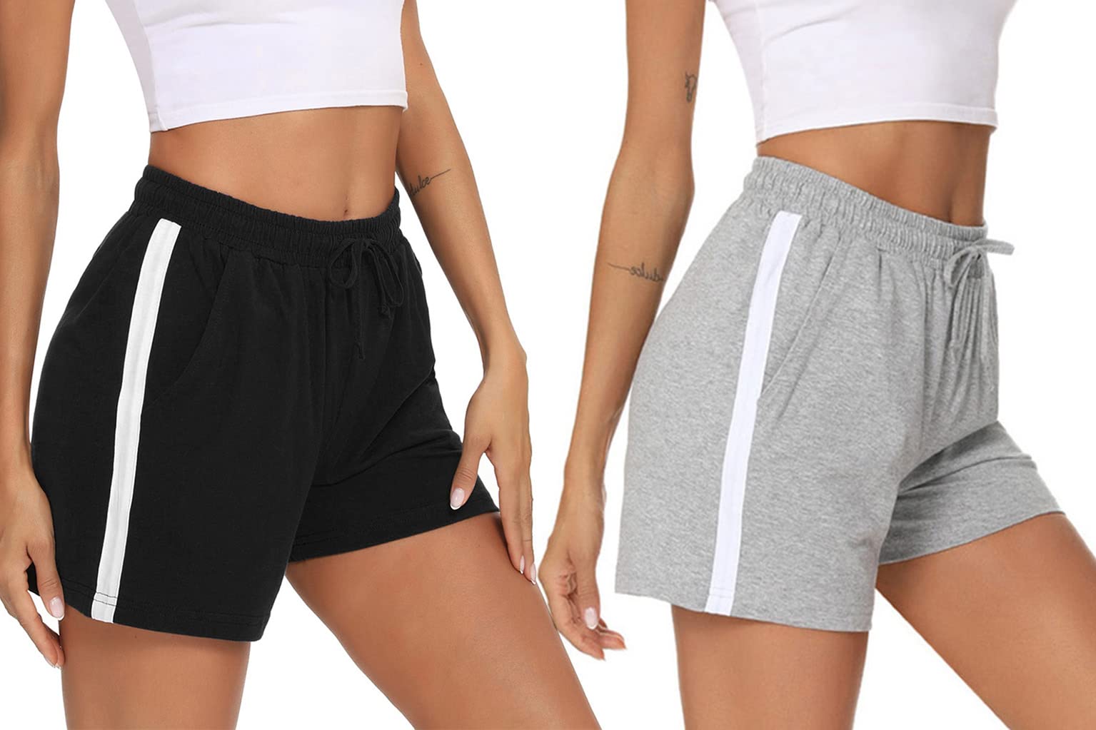 Litherday Damen-Lauf-Shorts, lässige Baumwolle, Sport, athletische Hose, Yoga, Fitnessstudio, Shorts, Trainingshose, Lounge-Sweathose, Kordelzug
