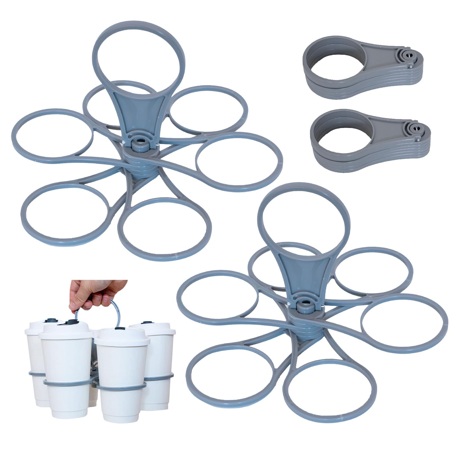 2 Pcs Drinks Carrier, Foldable Cup Holder for 6 Cups, Portable Drinks Carrier, Plastic Drink Carriers for Coffee, Beer for Festivals, Sport Events,Compact Outdoor Activities, Gray(2pcs)