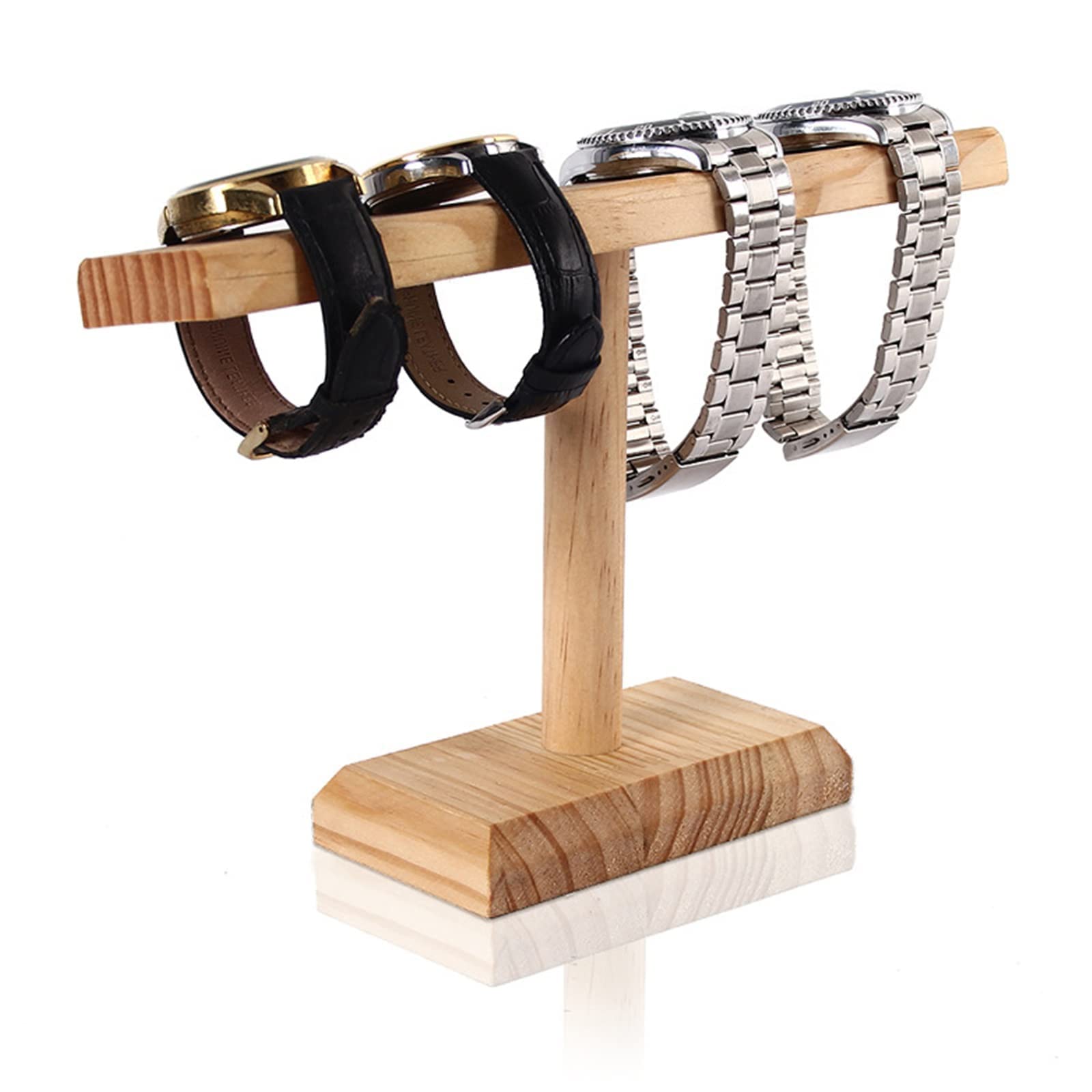 Schmuck Armband Display Stand Schmuck Tablett Massivholz T-BAR Watch Display Ständer Schmuck Anzeigen Requisiten Schmuck Organizer Halter for Watch Armband (Farbe: Natürlich, Größe: 17x25cm)