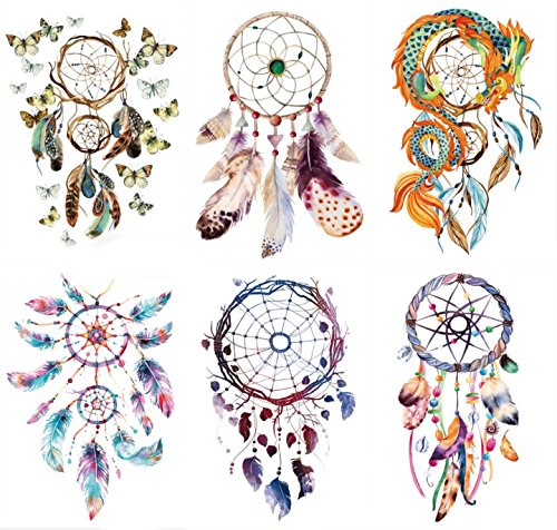 naughtygifts Dreamcatchers & Feathers Temporary Tattoo 6 Sheets