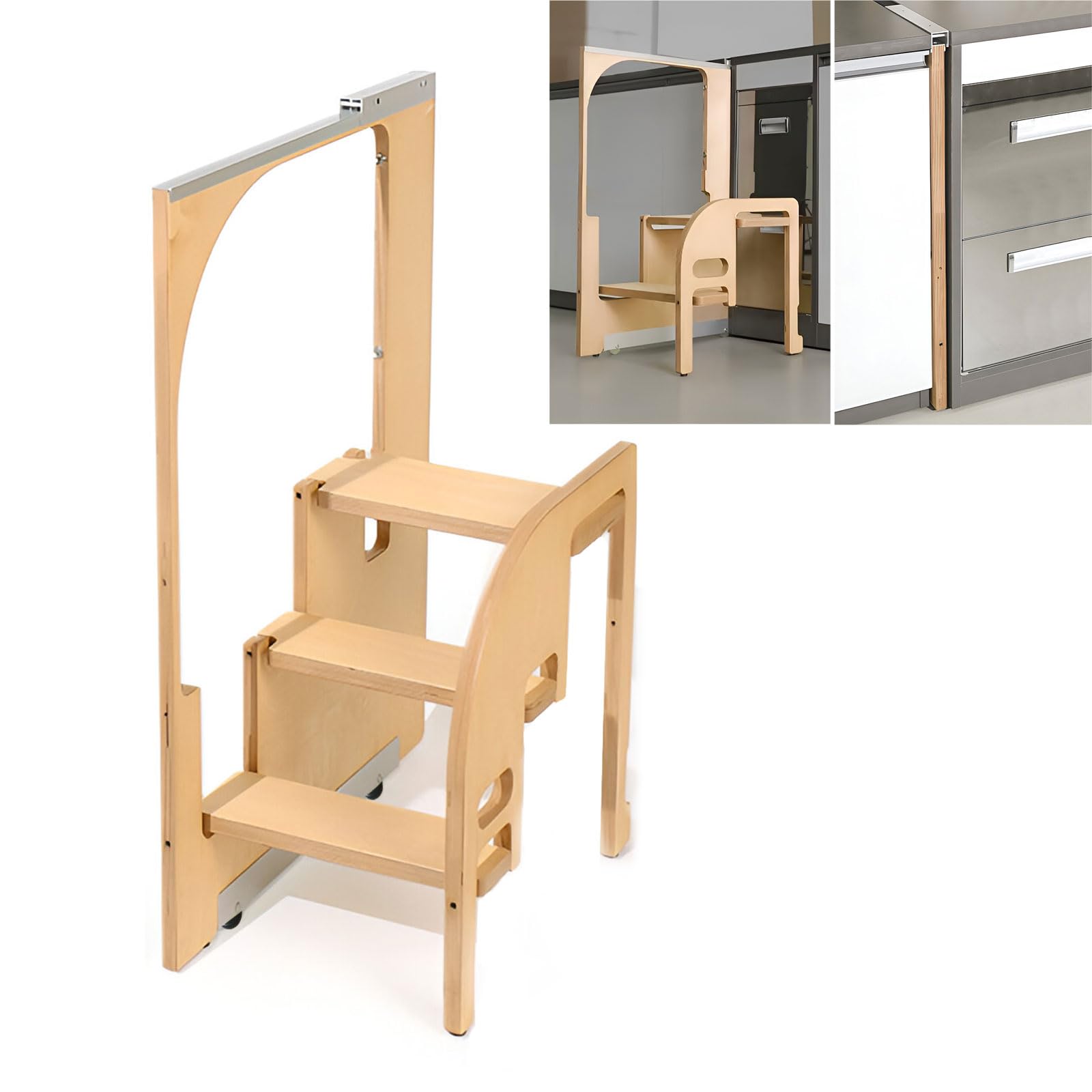 Klappbarer Tritthocker Für Kinder, Versteckte Holzleiter Platzsparender Küchenhelfer Für Bad, Schlafzimmer, Arbeitsplatte,3 Step