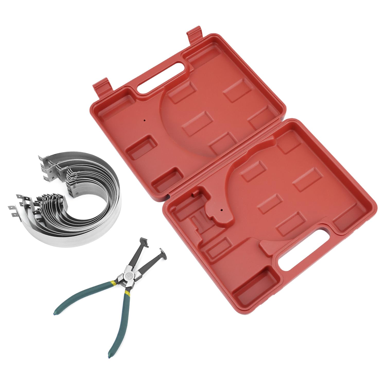 QWORK® Set di compressori a pistone con pinze, 62-145 mm, per SUV/camion/trattori/automobili, inclusa custodia