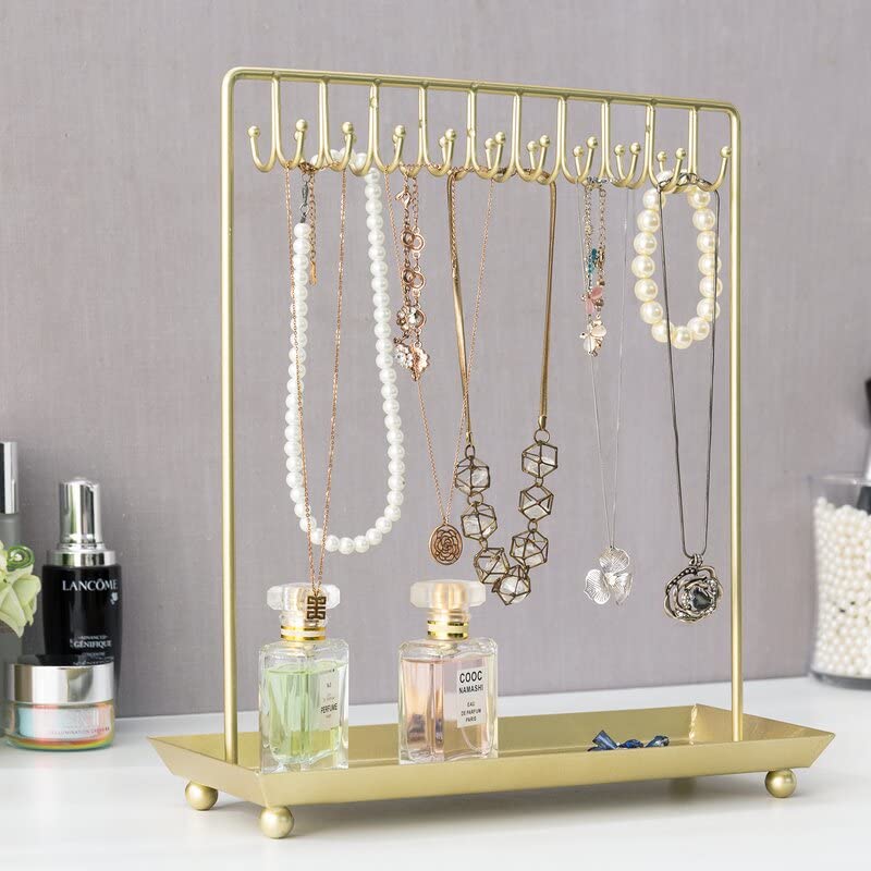 Infinity Decor™ Metal Golden Decorative Hooks Organiser Makeup Rings Necklace Earring Perfume Vanity Tray Jewellery Stand