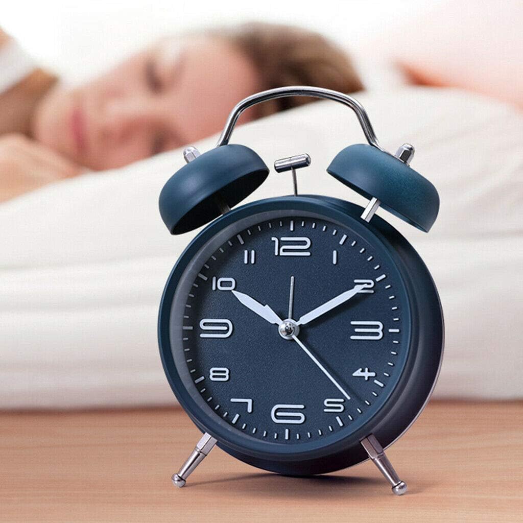 Home Decor 2pcs Wind Up Alarm Clock Dual Bell Mechanical Keywound Alarm Clock Blue/Black