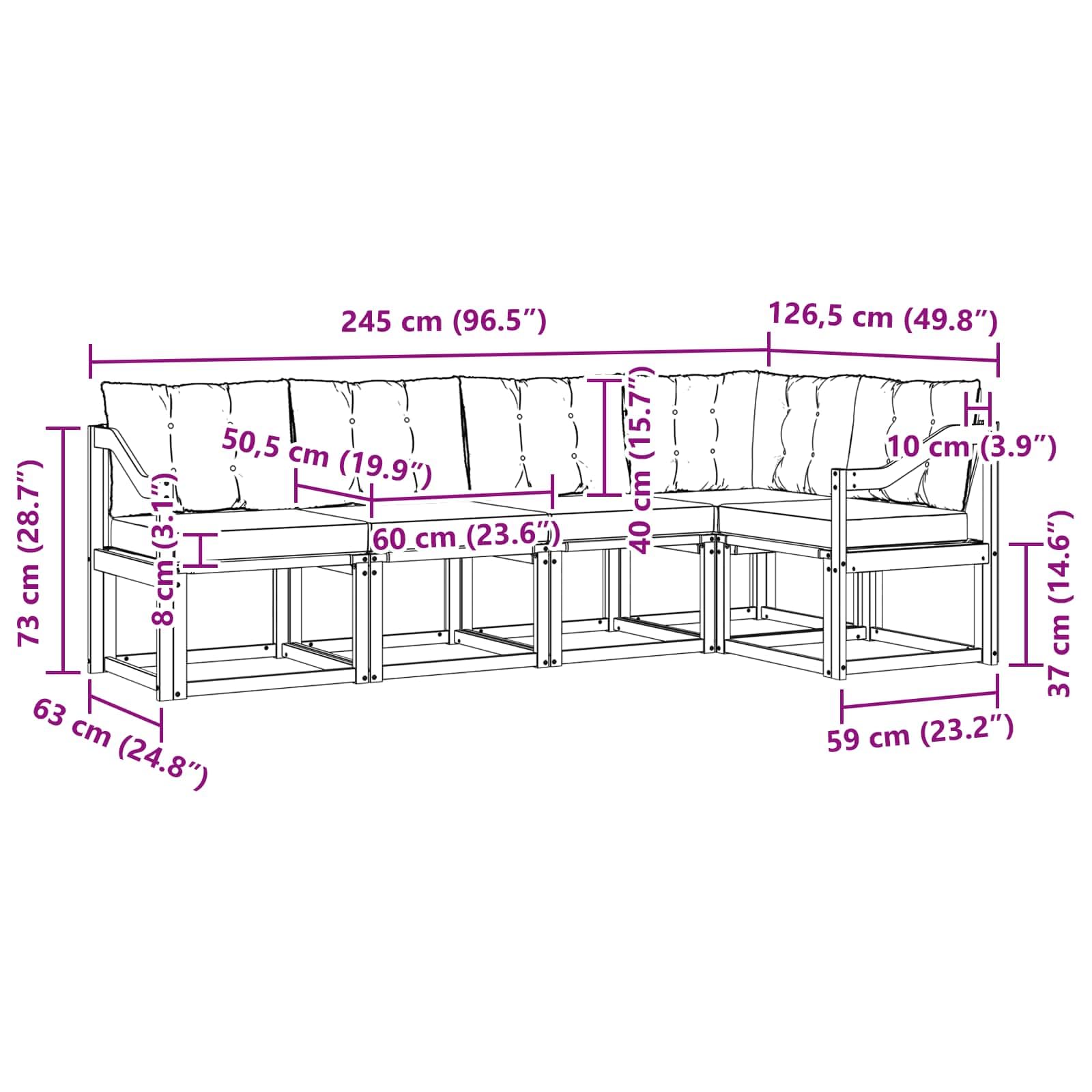 Outdoor-Sofagarnitur mit Kissen 5 Stück Weiß Creme Massives Akazienholz Gartenmöbel Set Sitzgruppe für Terrasse Balkon Wohnzimmer Essbereich wetterfest modernes Design