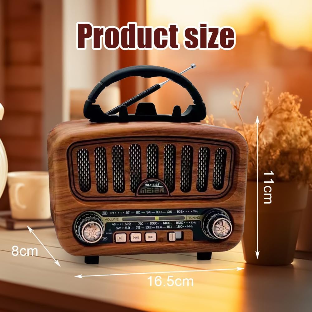 AM/FM/SW Retro Radio mit Bluetooth 5.0, Nostalgie Radios Klein mit 1800mAh Akku, Küchenradio & Kofferradio mit 5-W-Lautsprecher, Unterstützt USB/TF/AUX, Vintage Radio für Zuhause, Büro, Outdoor