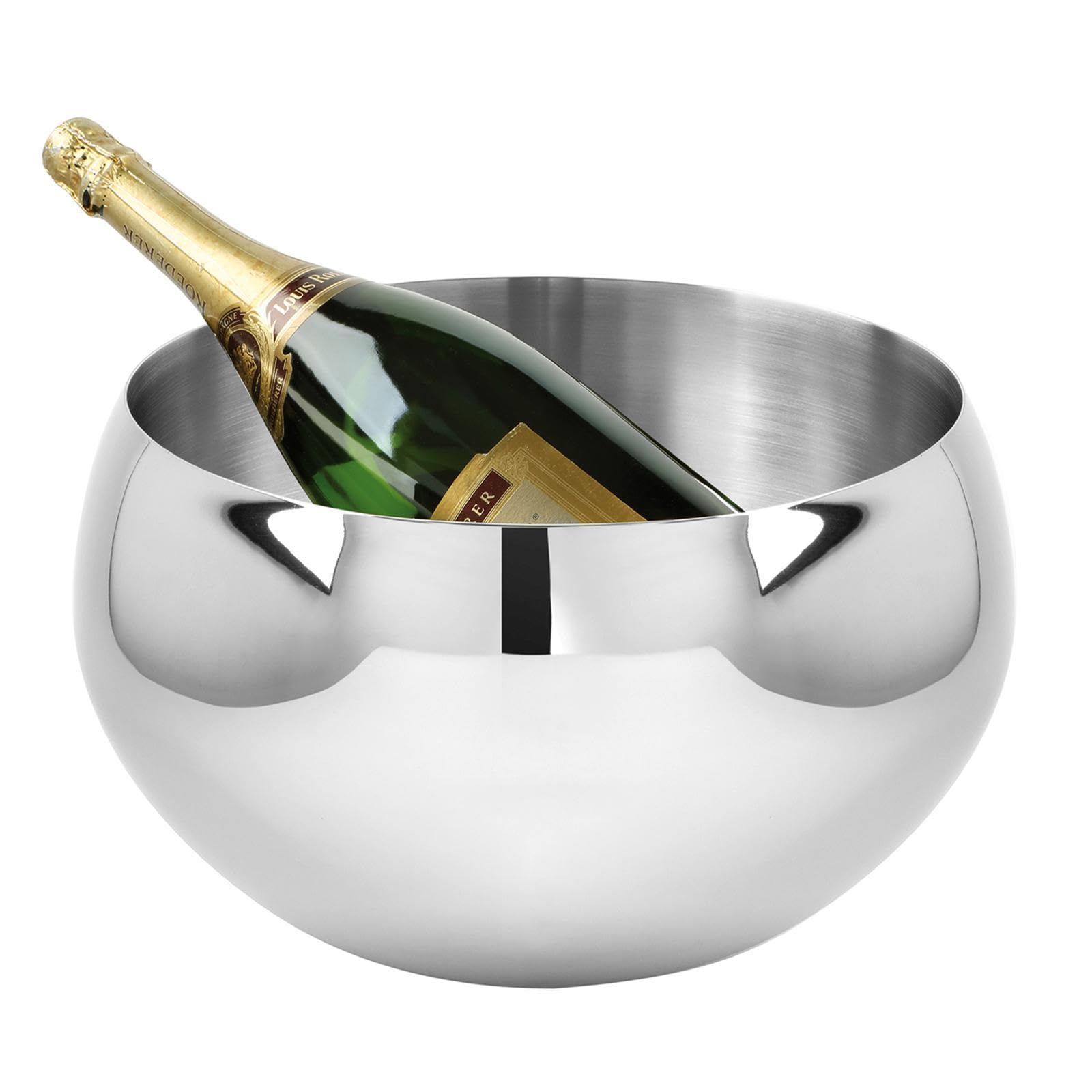 Fink Champagnerkühler doppelwandig Ø 30 cm Edelstahl in silberner Optik - runder Flaschenkühler für Champagner, Sekt & Wein - Zubehör für Tischkultur, Gartenfeiern, Wohnbereich & festliche Anlässe