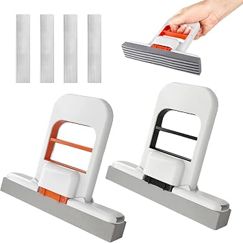 Mini Foldable Desktop Mop,Wet and Dry Use Mini Sponge Mop,Portable Mini Cleaning Mop for Small Spaces, Bathroom, Kitchen, Glass, Living Room,2025 Self-Squeeze Sponge Cleaning Tool2PCS Black+Orange