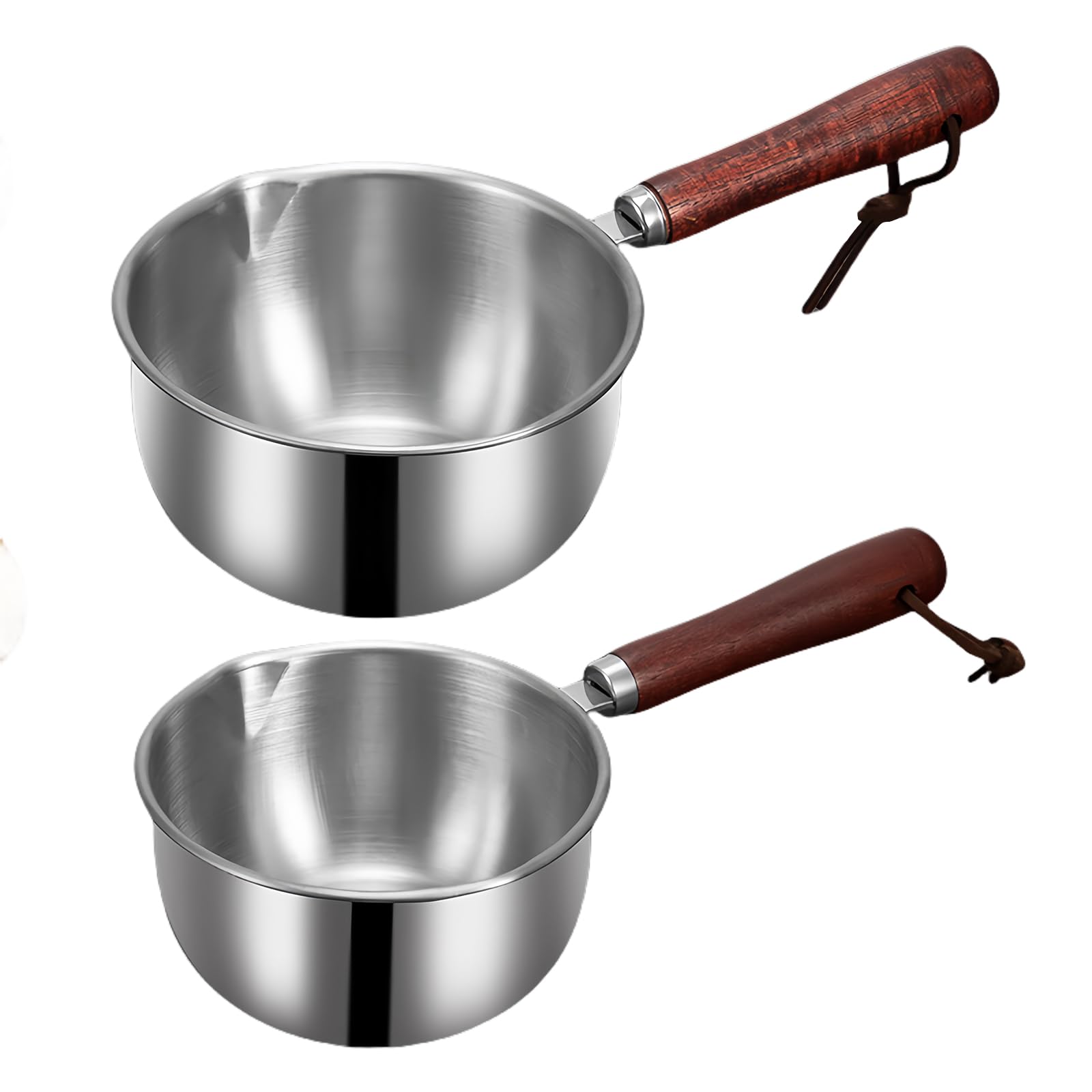 2 Pezzi Pentola per Latte Con Beccuccio: Padella in Acciaio Inox 304 Con Manico in Legno, per Induzione, Olio, Cucina a Gas (300 ml + 400 ml)