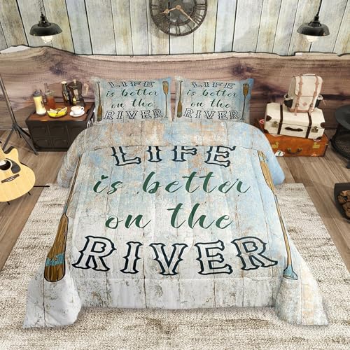 Homewish Teens River Theme Comforter Set Queen Size,Lake Paddles Bedding
