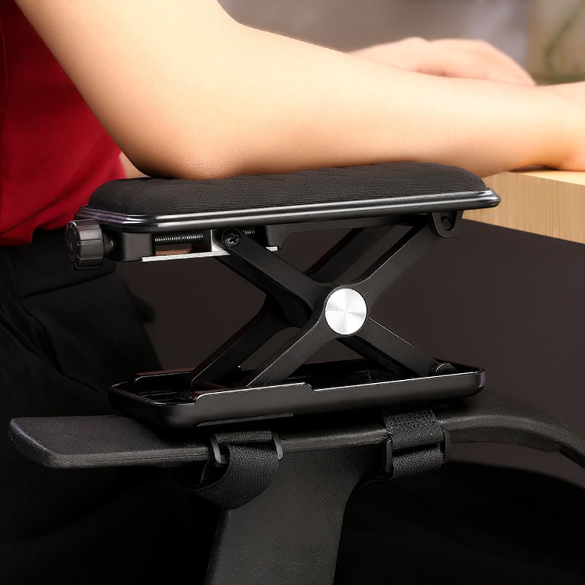 YANGHX Ergonomic Arm Rest Armrest Pad with Wrist Cushion,Height Adjustable Thick Office Chair Arm Armrest Pads Elbow Support Wrist Pad Arm Chair Rest Pad,Attaches to Chair with Straps (Black)