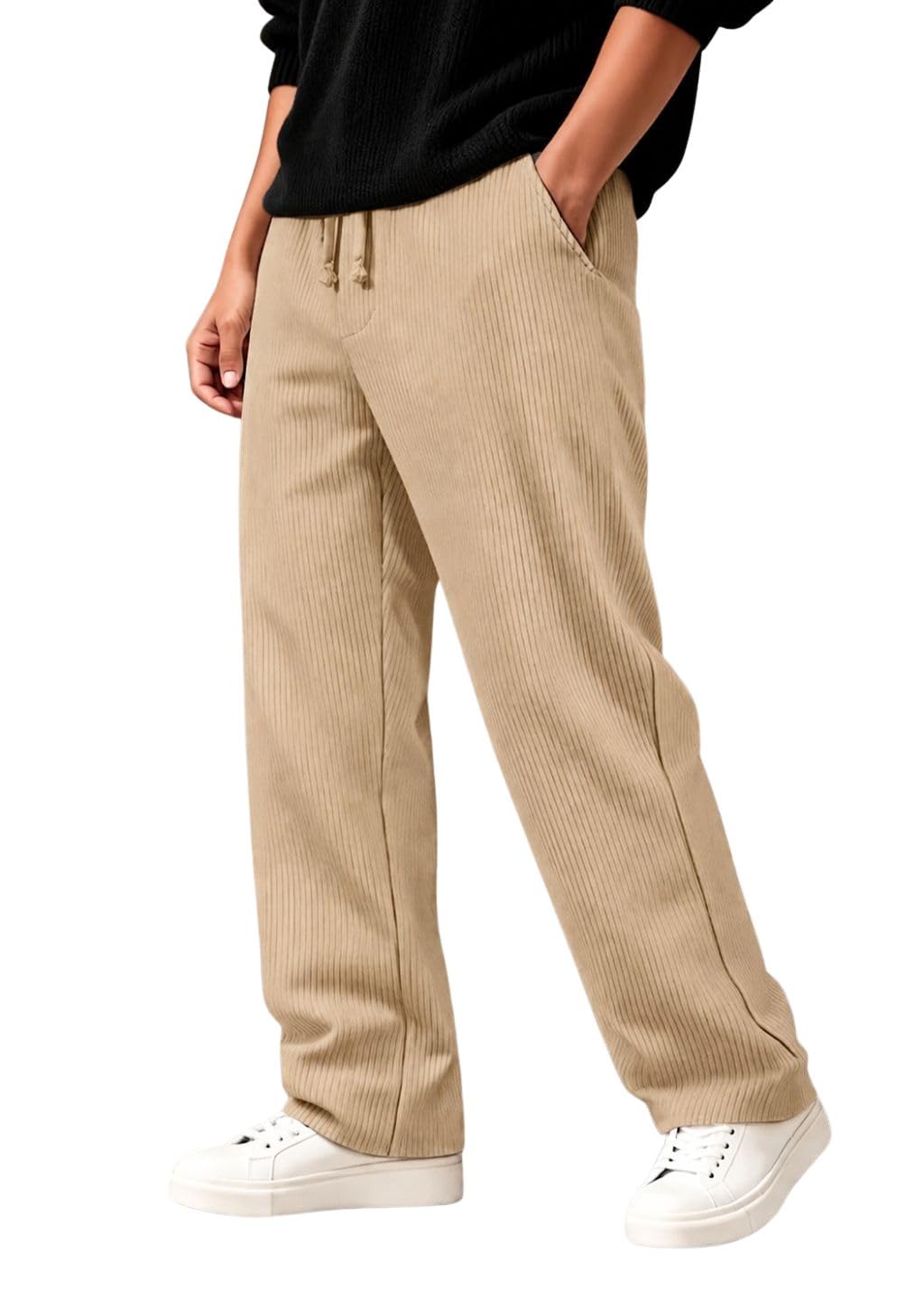 SMOWKLY Pantaloni da uomo in velluto a coste dalla vestibilità comoda, elastico flessibile in vita con coulisse, pantaloni comodi per abbigliamento casual e formale