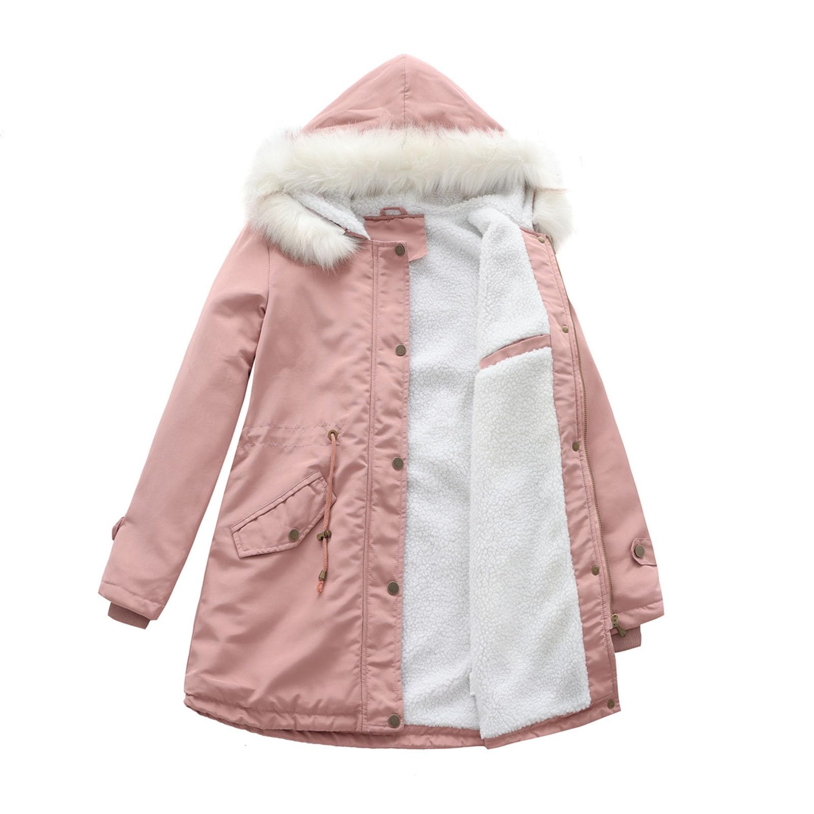Saymany Damen Winterparka Wintermantel Warme Winter Jacke Lange Mäntel Einfarbig Winterjacke mit Kapuze Windbreaker Gefüttert Teddyfell Dicker Fleecejacke Mode Outdoorjacke Slim fit Winterparka