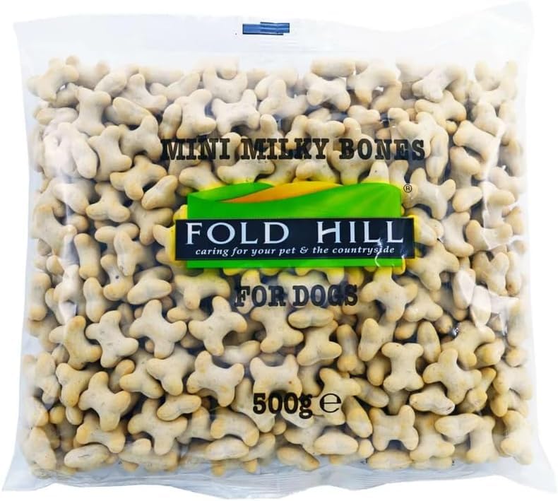 Fold Hill Mini Milky Bones for Dogs 500g – Crunchy Milk Flavoured Dog Treats, Low Fat Training Snacks for All Breeds, Oven-Baked Bite Size Biscuits