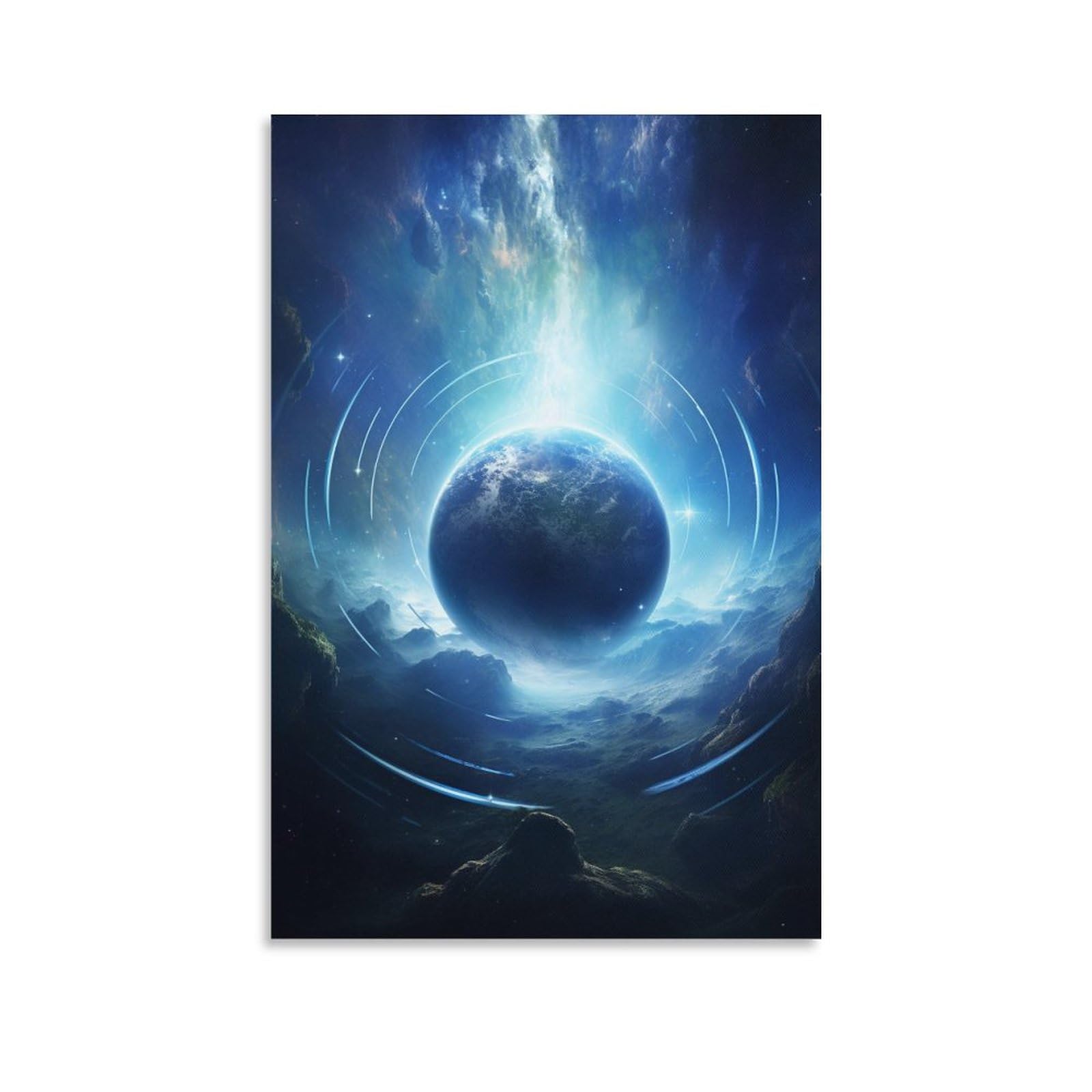 Foccar Unframe-Science Fiction Earth Science Fiction Earth Canvas Wall Decor Blue Abstract Space Planet Fantasy Poster Wall Art For Living Room Bedroom Artwork