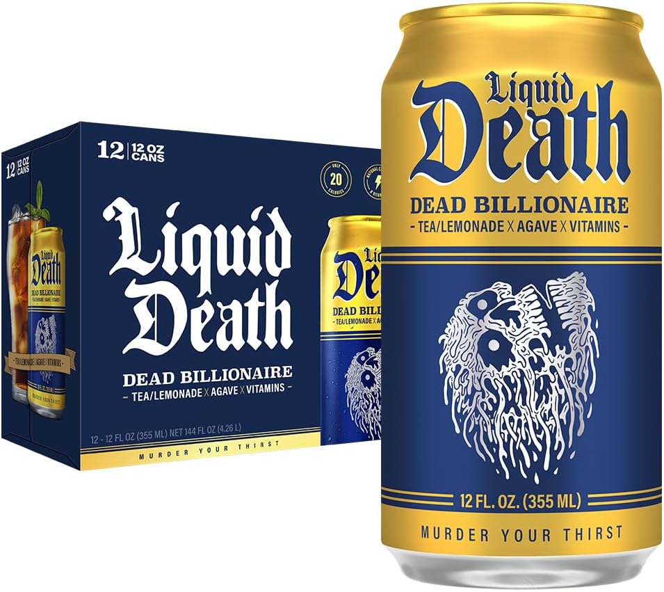 Liquid Death, Dead Billionaire Iced Tea, 12-Pack (12 oz Cans), Half Lemonade ...