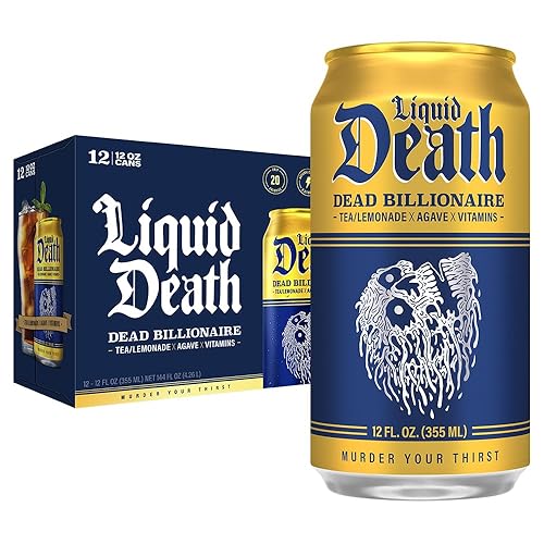 Liquid Death, Dead Billionaire Iced Tea, 12-Pack (12 oz Cans), Half Lemonade Half Black Tea, Low Calorie, No Artificial Sweeteners, B12 & B6 Vitamins - Dead Billionaire - 12 Fl Oz (Pack of 12)