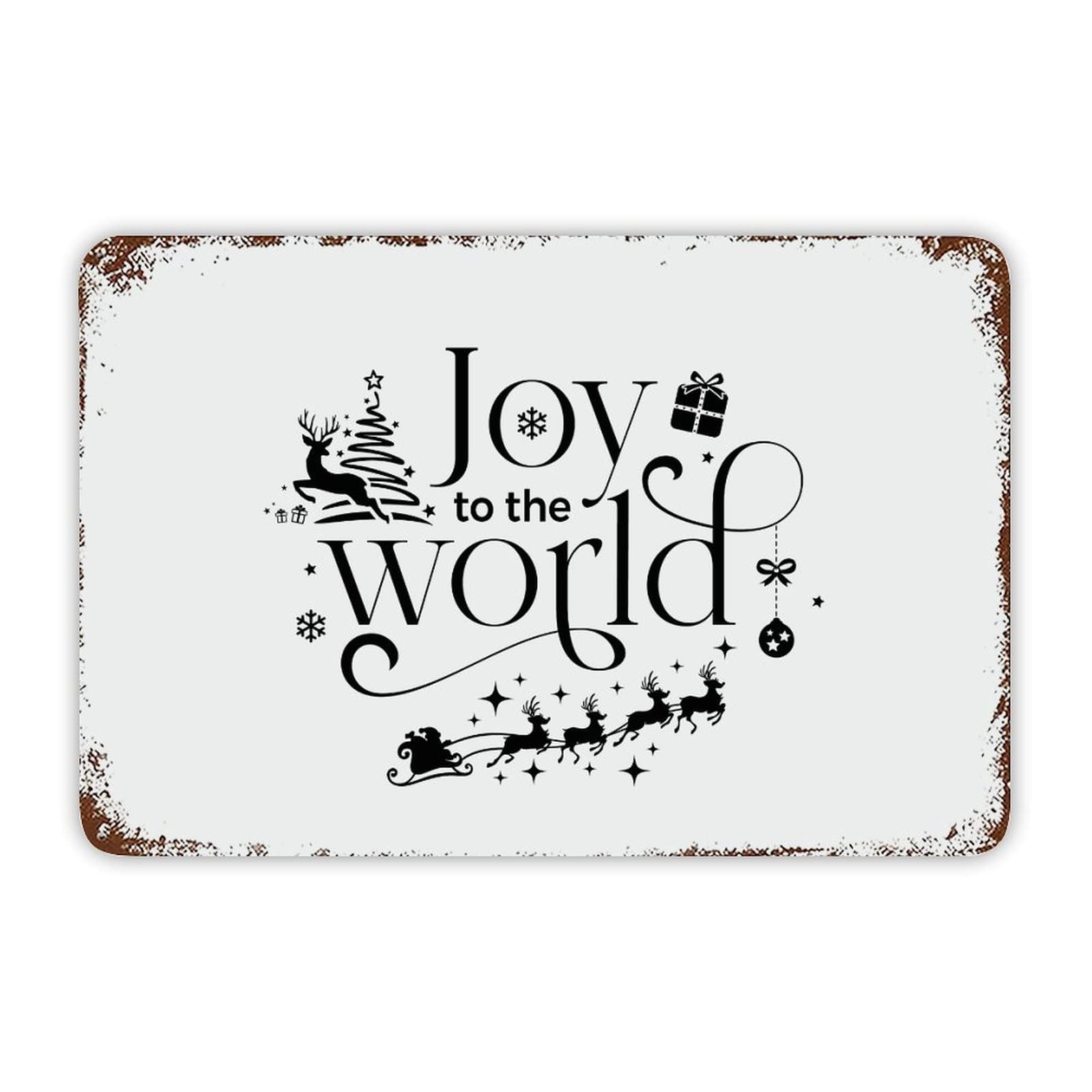 ENEDNATE Christmas Metal Sign,Vintage Man Cave Aluminum Tin Metal Sign with Saying 8x12 Inch Joy to The World Retro Street Metal Signs for Indoor Outdoor Garden Patio Yard Cafe Pub Home Decor
