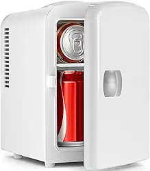 Geladeira compacta, mini geladeira portátil, capacidade de 4 L, 6 latas, para quarto, carro, escritório e dormitório, geladeira pequena para cosméticos, bebidas e alimentos, preta