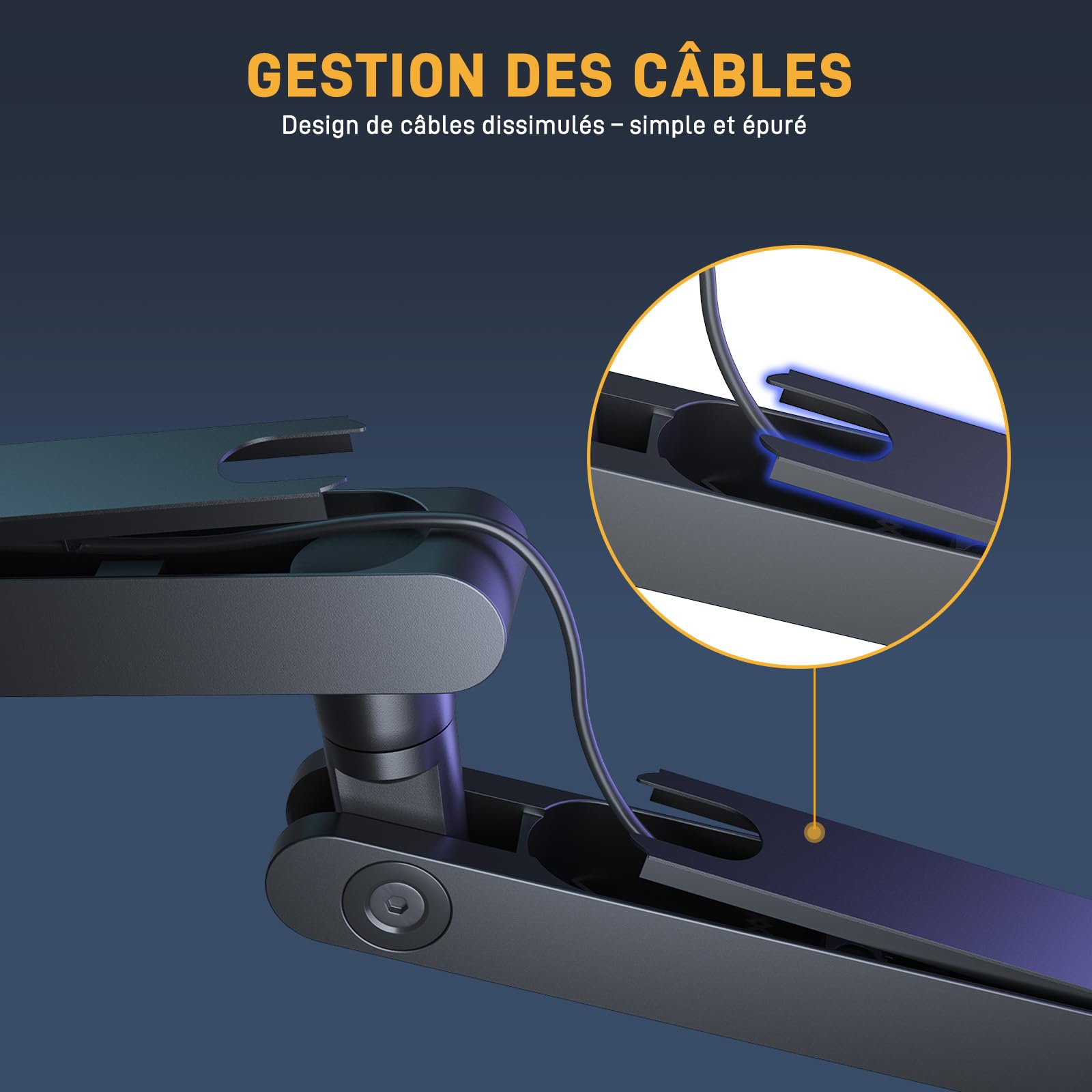 MAONO BA92 Bras micro Noir low profile avec passe-câbles intégré pour bureau organisé, réglable 360°
