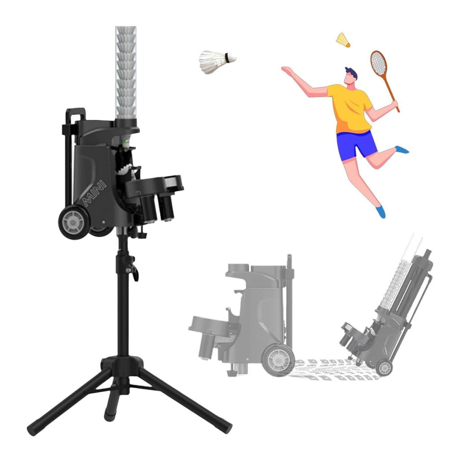 Máquina automática de servir bádminton con control de aplicación, velocidad y altura ajustables, lanzador de lanzador de volante para entrenamiento