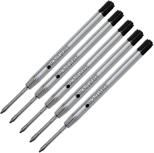5 repuestos de bolígrafo Monteverde P13 para adaptarse a bolígrafos Parker, punta media, paquete a granel (negro)