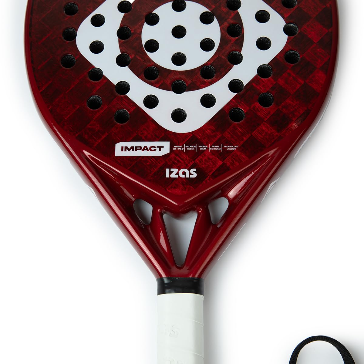 IZAS Impact Pala de Padel Ligera de Fibra de Carbono y Espuma EVA con Diseño Diamante. Pala 38mm de Diseño Ergonómico para Máxima Potencia, Control y Absorción de Vibraciones. Raqueta Unisex 365g Rojo